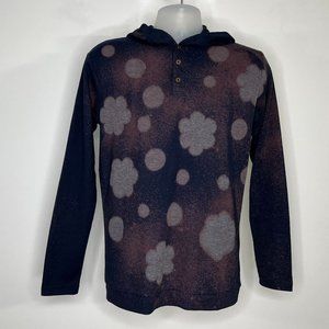 Floral design acid wash men’s navy blue thermal hoodie